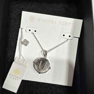 Kendra Scott Letter "U" Disc Pendant Necklace Rhodium Black Mother-Of-Pearl
